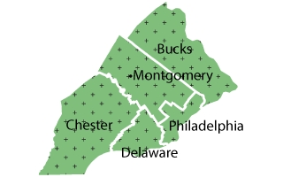 outline of Southeast Counties in PA